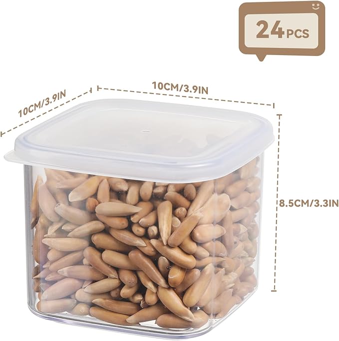 novelinks Clear Plastic Jars with Lids, Reusable Empty Square Storage Containers for Household and Kitchen Organizing (24 Pack Small)