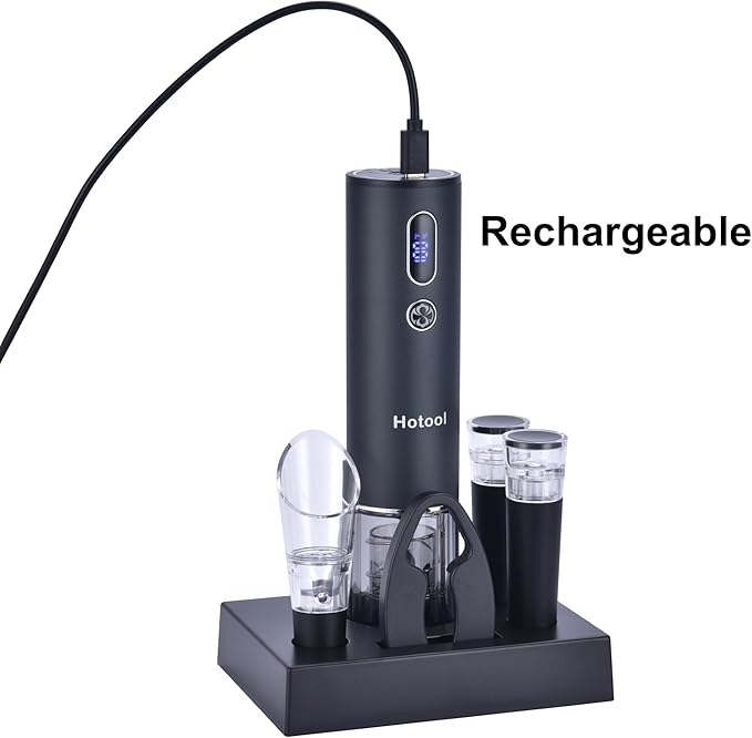 Electric Wine Opener Gift Set -USB Rechargeable Wine Bottle Opener with Foil Cutter, Wine Aerator, Wine Stoppers -Automatic Corkscrew Wine Opener for Easy Cork Removal