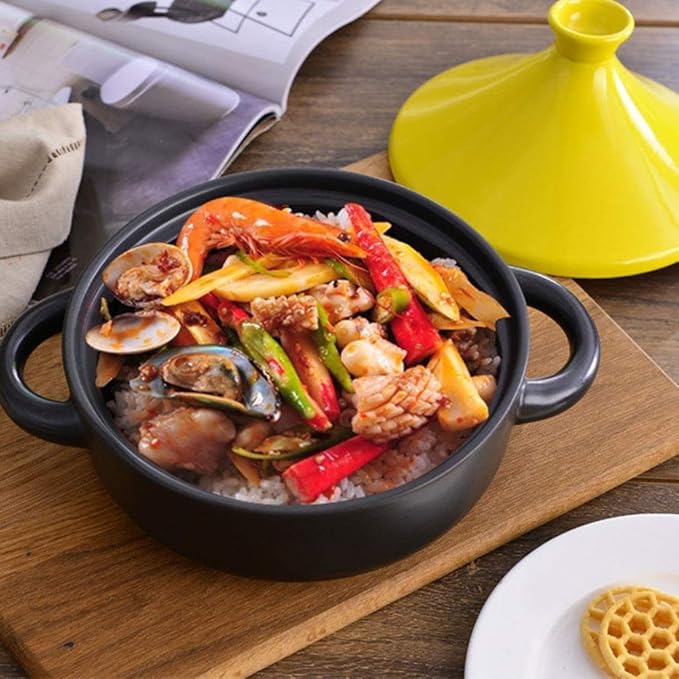 Moroccan Tagine Cooking Pot Cast Iron Enamel Stew Casserole Slow Cooker With Anti-Scalding Handles(Color:Orange)