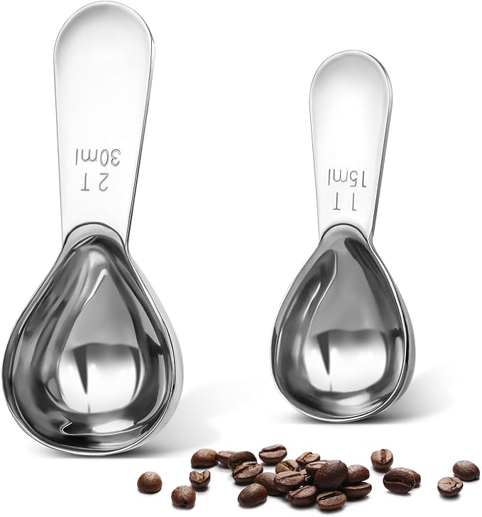 Safring Coffee Scoop Set, Tablespoon Scoop 2 Pc Set (1 Tbsp & 2 Tbsp), Stainless Steel Measuring Spoons for Ground Coffee with Short Handles, for Tea, Sugar, or Flour
