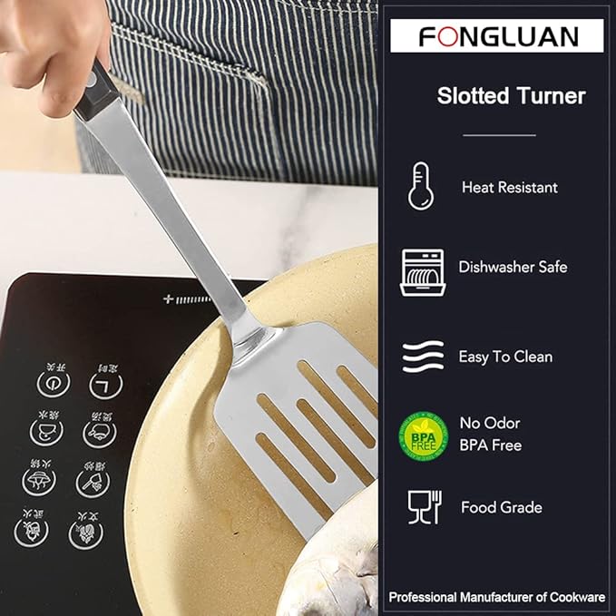 Stainless Steel Cooking Slotted Turner/Spatula Heat-Resistant POM Handles Heavy Duty Metal Kitchen Spatulas For Cooking & Serving