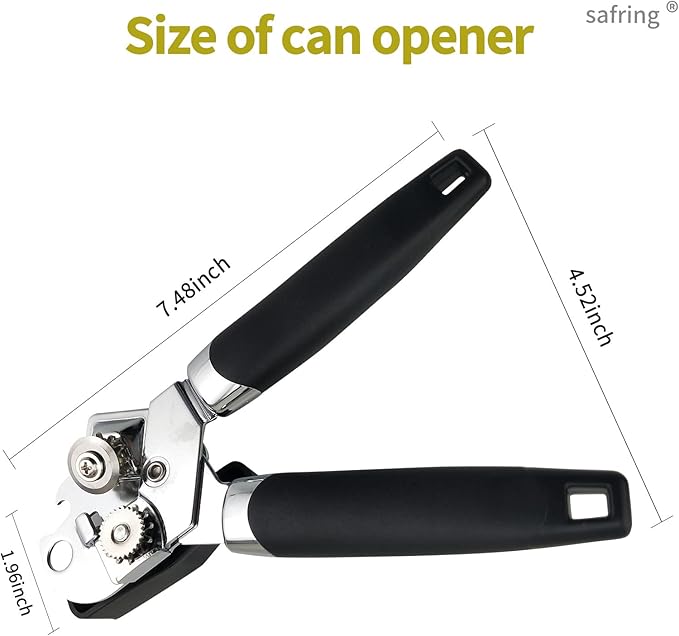 Can Opener Manual, Handheld Strong Heavy Duty Stainless Steel Can Opener, Comfortable Handle, Sharp Blade Smooth Edge, Can Openers with Multifunctional Bottle Opener