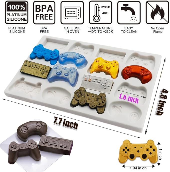 SAKOLLA Game Controller Silicone Molds, 16 Cavity Video Game Controller Molds for Chocolate, Candy, Cake Decoration, Cake Pops, Resin