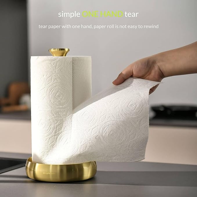 simpletome Paper Towel Holder Countertop Keep It Rolled Up Weighted Base (Light Gold)
