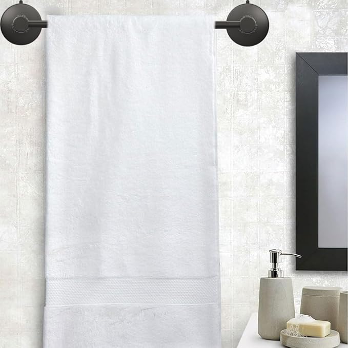 DGYB Adjustable Suction Cup Towel Bar for Bathroom 14 Inch ~ 27 Inch Matte Black Towel Rack Stainless Steel Bath Towel Holder for Glass Shower Door