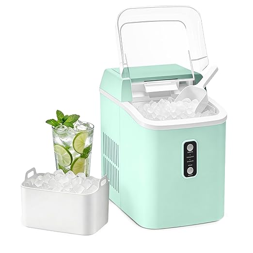 Nugget Ice Maker Countertop, Portable Ice Makers Machine with Removable Basket and Scoop, Self-Cleaning, Quiet, 6-Min Ready, 24lbs in 24Hrs, Visible, for Home, Party, RV, Camping, Green