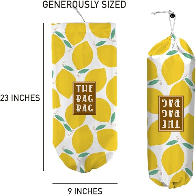 Plastic Bag Organizer, Reusable Grocery Country Style Plastic Bag Dispenser for Home Kitchen Travelling Camping Decor, Dispenser use 1 Pack，Lemon Pattern