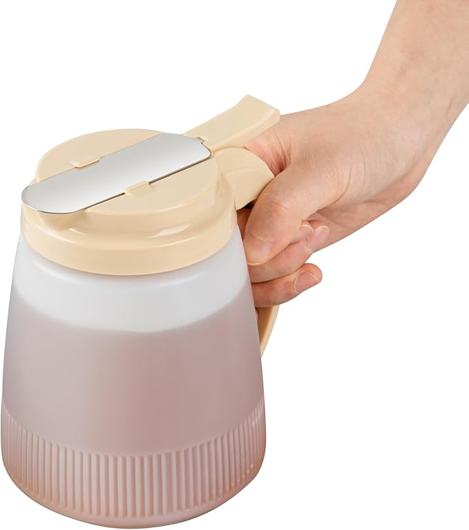 Restaurantware-Chef 101 32 Ounce All Purpose Syrup Dispensers, 10 Honey Dispensers - Beige Top, Stainless Steel Slide Cover, Plastic Pancake Syrup Bottle, Perfect For Diners, Restaurants, Home