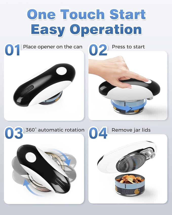 Auto Stop Electric Can Opener - Rechargeable Can Openers Smooth Edge for Seniors,One Touch Cut Opener Handsfree for Kitchen Portable for Any Size Cans