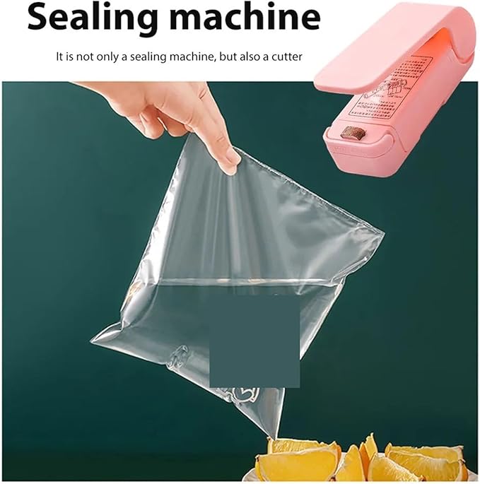 Sealing Machine, 10pcs Mini Heat Bag Packaging Sealer Portable Plastic Bag Clip Sealing Machine Food Storage Seal Snack Sealing Kitchen Gadgets(Pink)