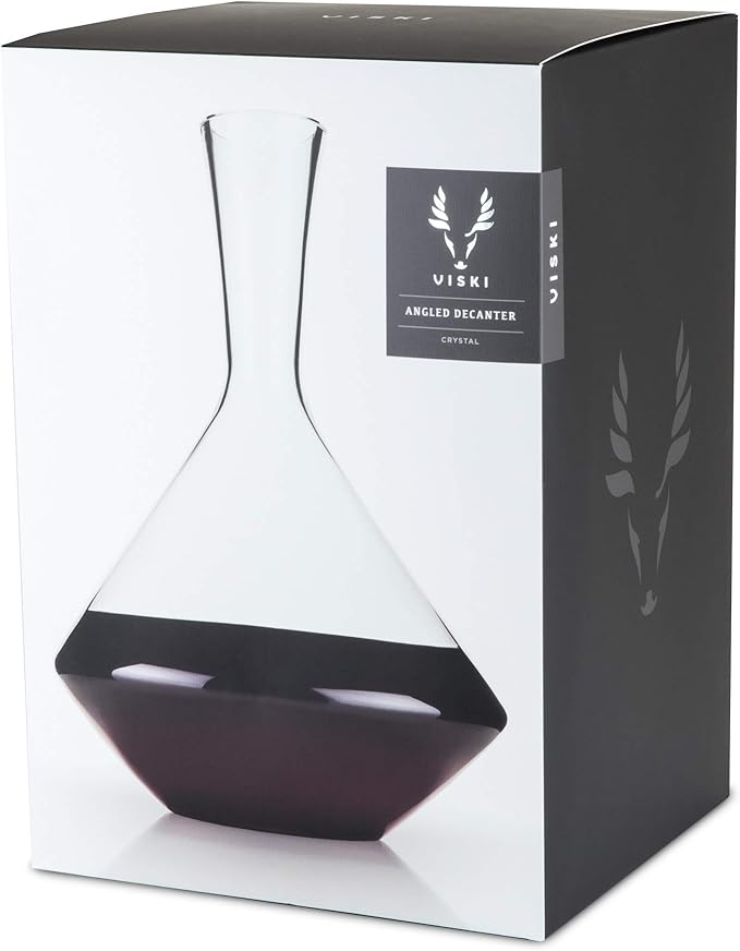 Viski Angled Wine Decanter, Lead-Free Crystal Carafe for Red and White Wine with Broad Base for Aeration, Elegant Large Pitcher for Wedding Gifts, Housewarming Essentials, 60 oz (1.8 L), Set of 1
