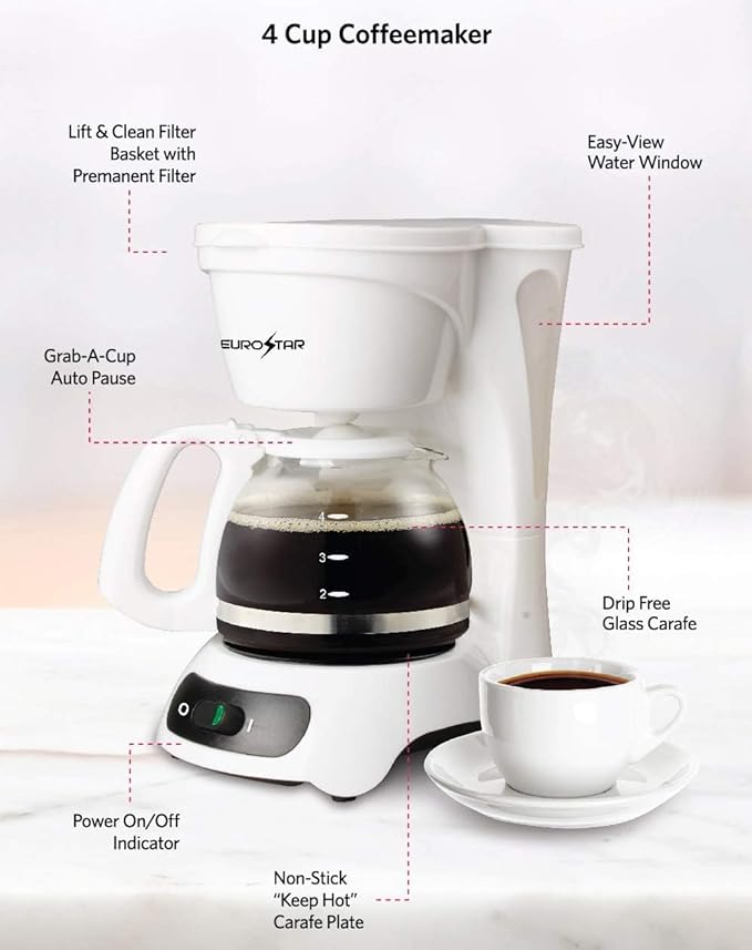 EUROSTAR ECM622W 4-Cup Coffeemaker, White