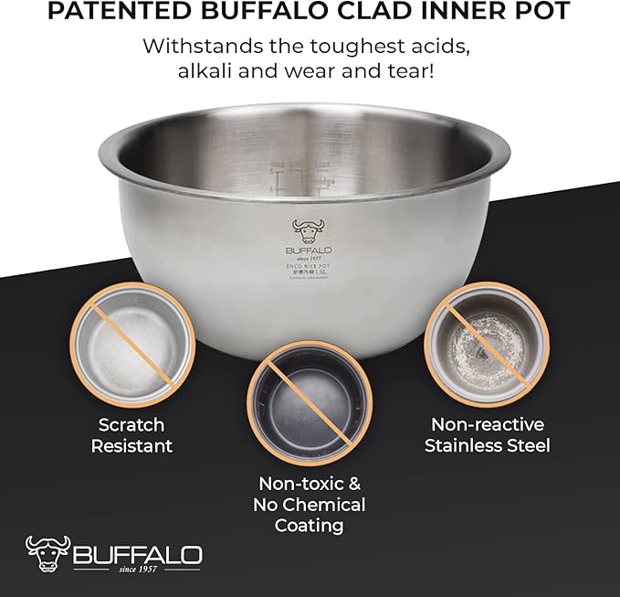 Buffalo SMART COOKER Induction Heating IH Rice Cooker and Warmer, 1 L, 5 cups of rice, Non-Coating inner pot, Efficient, Multiple function, White (5 cups)
