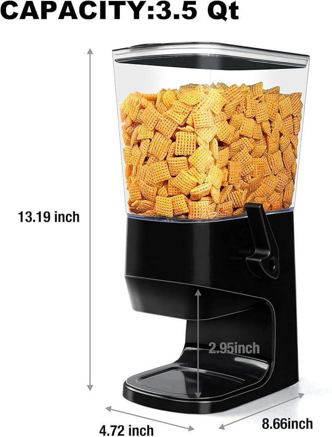 Cereal Dispenser Countertop Wath Bowls and Spoons Cereal Containers Storage for Pantry Snack Organizer Dry Food Storage Container with Lid for Kitchen Organization Oatmeal Nut Granol（Black 1 pack ）