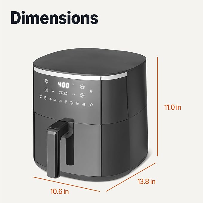 Amazon Basics 6-Quart Air Fryer with Easy View Window, 8 Preset Menus, 1550W, Black