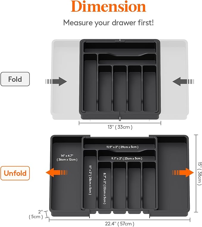 Lifewit Utensil Organizer for Kitchen Drawers, Expandable Cooking Utensil Tray, Adjustable Cutlery Silverware Flatware Holder, Plastic Spatula Tools and Gadgets Storage Divider