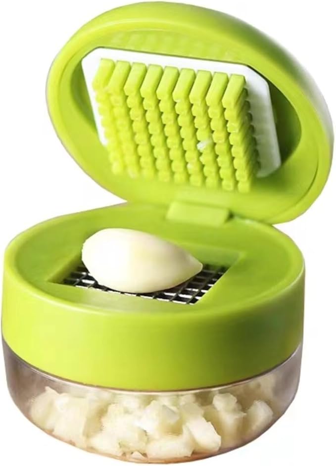 Garlic Press Dicer Wheel, Plastic Garlic Masher, Simple Household Manual Kitchen Tool with Garlic Press Box (rectangle)