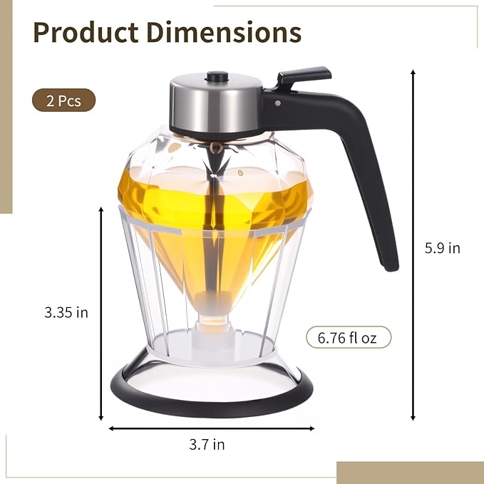 2Pcs Honey Dispenser, 6.7oz/200ml Glass Honey Dispenser No Drip,Beautiful Honeycomb Shaped Honey Jar with Stand, Maple Syrup Dispenser – Honey Pot with Stand – Honey Bottle with Flip Top Lid