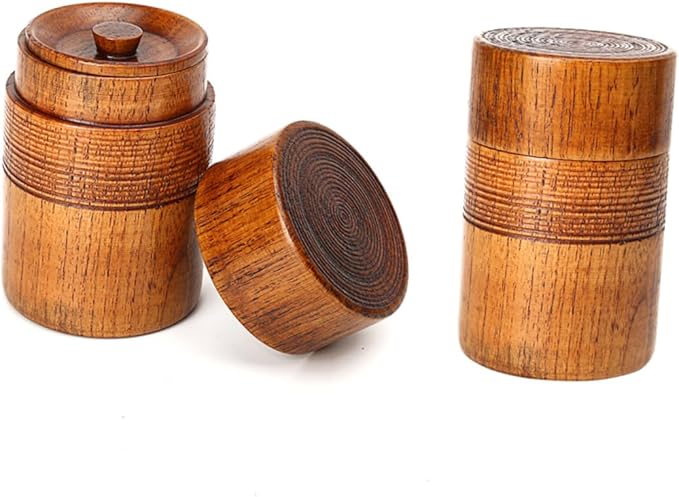 BESTOYARD Wooden Tea Canister with Sealed Lid Classical Chinese Style Round Wood Container for Tea Storage and Dry Food Organizer 4.72X2.95X2.95 Inches Ideal for Home Restaurant and House