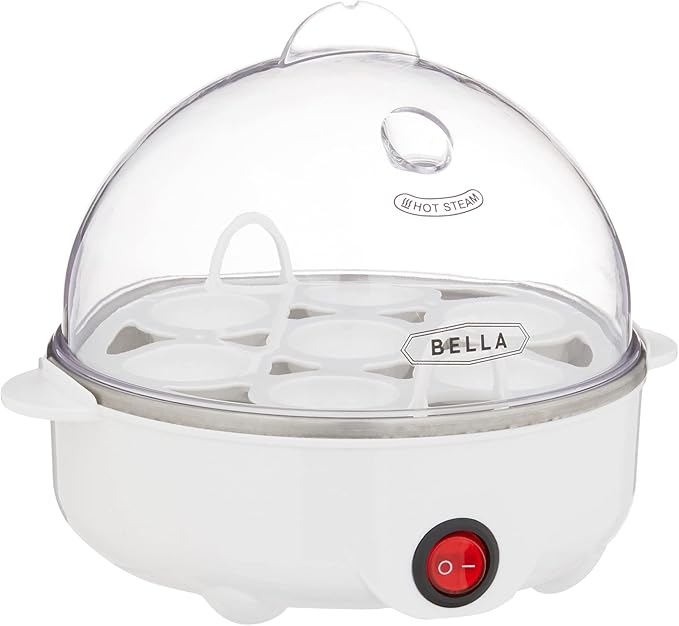 BELLA Rapid Electric Egg Cooker and Omelet Maker with Auto Shut Off, for Easy to Peel, Poached Eggs, Scrambled Eggs, Soft, Medium and Hard Boiled Eggs, 7 Egg Capacity Tray, Single Tier, White