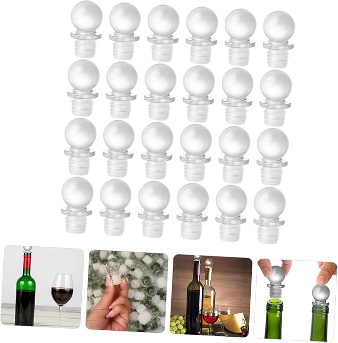Luxshiny 24pcs Glass Ball Wine Stoppers Decorative Wine Saver Versatile Bottle Caps for Aromatherapy Perfume Glass Design