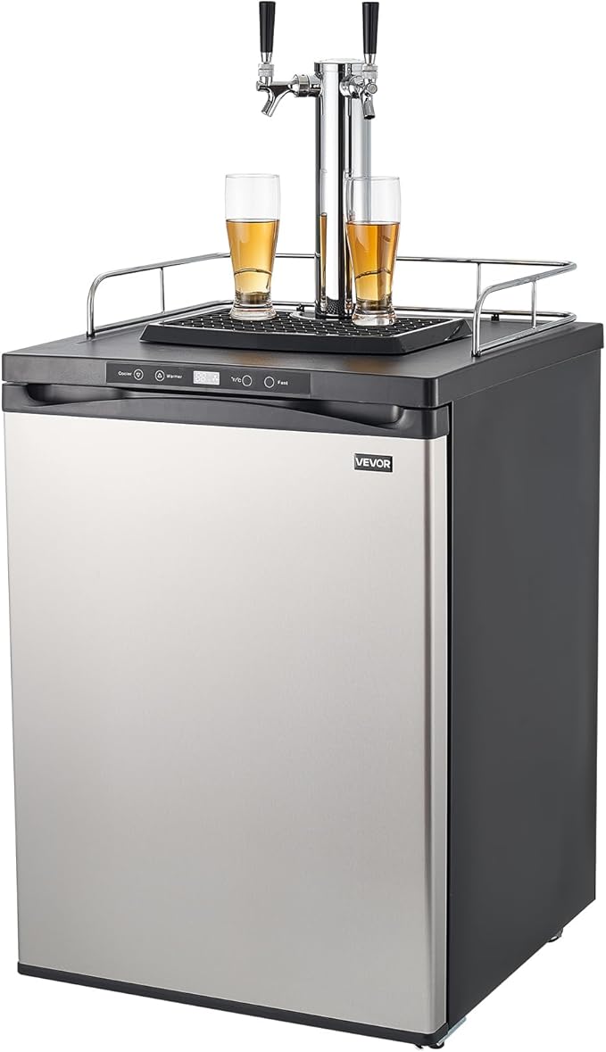 VEVOR Beer Kegerator, Dual Tap Home Draft Beer Dispenser for Ball Lock, Full Size Keg Refrigerator with 5lbs CO2 Tank, Hold 2 Sixth / 2 Slim / 3 Ball lock keg, 162L