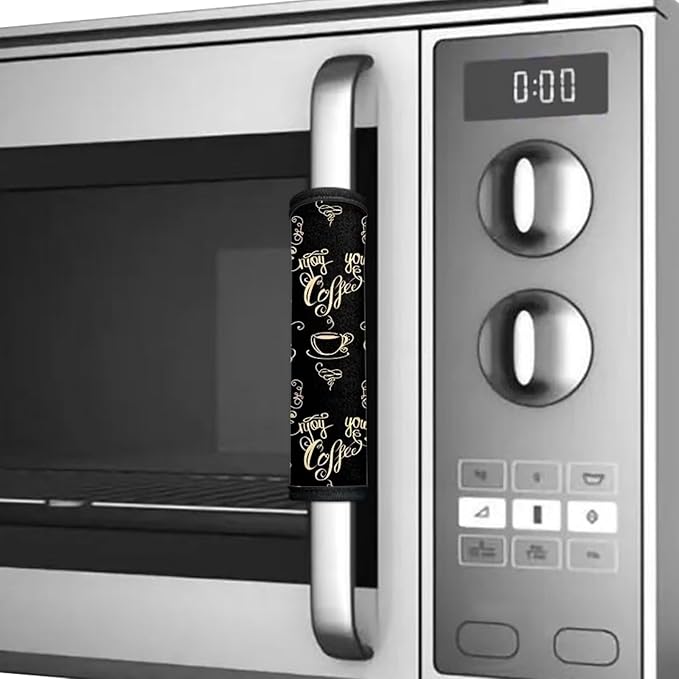 6 PCS Refrigerator Door Handle Covers Washable Anti-Skid Protector for Fridge Dishwasher Oven Keep Off Fingerprints Oil Stain Food Spot for Home Kitchen Decor, Enjoy Your Coffee-Black