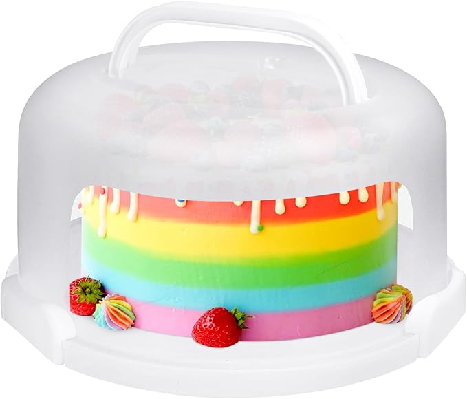 Cake Carrier with Lid and Handle, Fit 10’’ Cake Stand with Lid, Cake Transport Storage Container, Cake Containers Cover Stand with Lids, 3 Secure Side Closures (White)