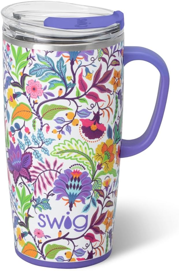 Swig Life 22oz Travel Mug, Insulated Tumbler with Handle and Lid, Travel Coffee Mug, Cup Holder Friendly, Stainless Steel 22 oz Tumbler, Reusable Insulated with Lid (Mystique)