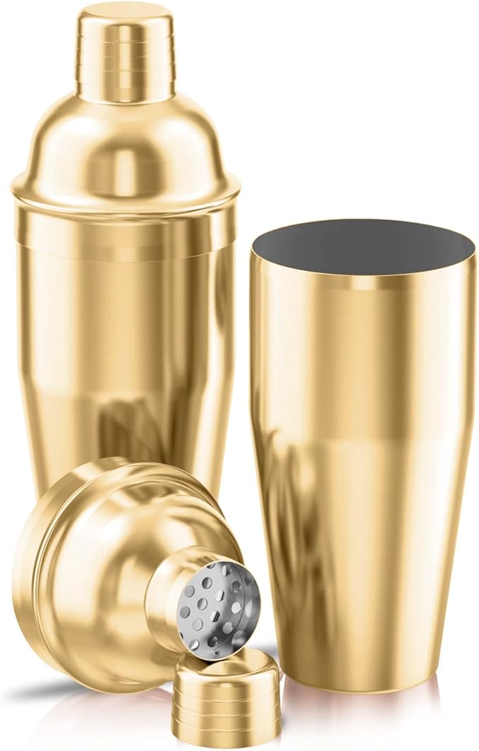 LUCKYGOOBO Cocktail Shaker,24 oz Martini Shaker,Food Grade Stainless Steel Martini Mixer Built-in Strainer,Drink Shaker,Bartender Kit Gifts. (Gold)