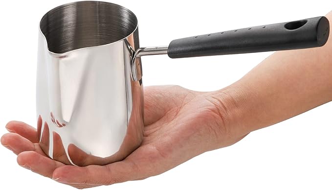 Dicunoy Set of 2 Milk Butter Warmer Pot, 12oz/22oz Turkish Coffee Pot, Stovetop Chocolate Melting Pan, Cezve Ibrik Briki Greek Arabic Coffee Maker for Maple Syrup, Sauce Heating, 18/8 Stainless Steel