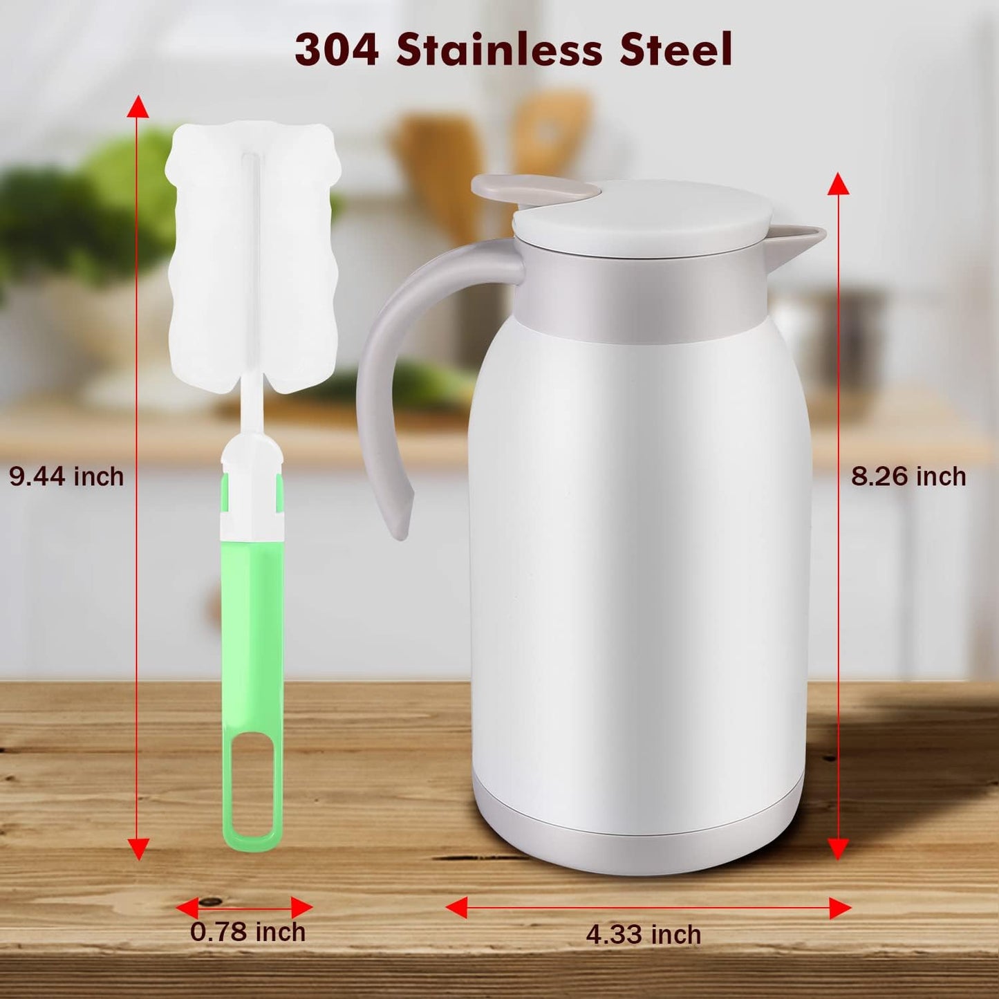 Stainless Steel Thermal Coffee Carafe Dispenser, 40oz Unbreakable Double Wall Vacuum Flask Large Capacity 1.2L Water Tea Pot Beverage Pitcher for Summer Cold Iced Coffee(White)