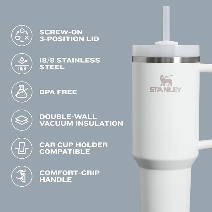 STANLEY Quencher H2.0 Tumbler with Handle and Straw 64 oz | Flowstate 3-Position Lid | Large Capacity for Travel & Sports | Insulated Stainless Steel Cup | BPA-Free | Dew Drop