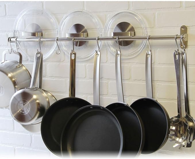 Wallniture Lyon 31.5" Wall Mount Kitchen Utensil Holder With 10 S Hooks For Hanging Pots and Pans Set