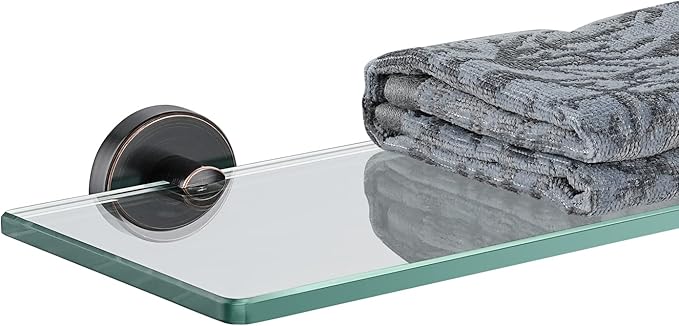 JQK Bathroom Glass Shelf Oil Rubbed Bronze, Tempered Glass Shower Storage 20 by 5 inches, 304 Stainless Steel ORB Wall Mount, TGS101L20-ORB