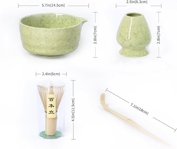 Matcha Whisk Set,Ceramic Matcha Set,with Ceramic Bowl,Bamboo Whisk&Holder,Scoop,Authentic Japanese Matcha,for Matcha Lovers,Gift for Family/Friend(tea green)
