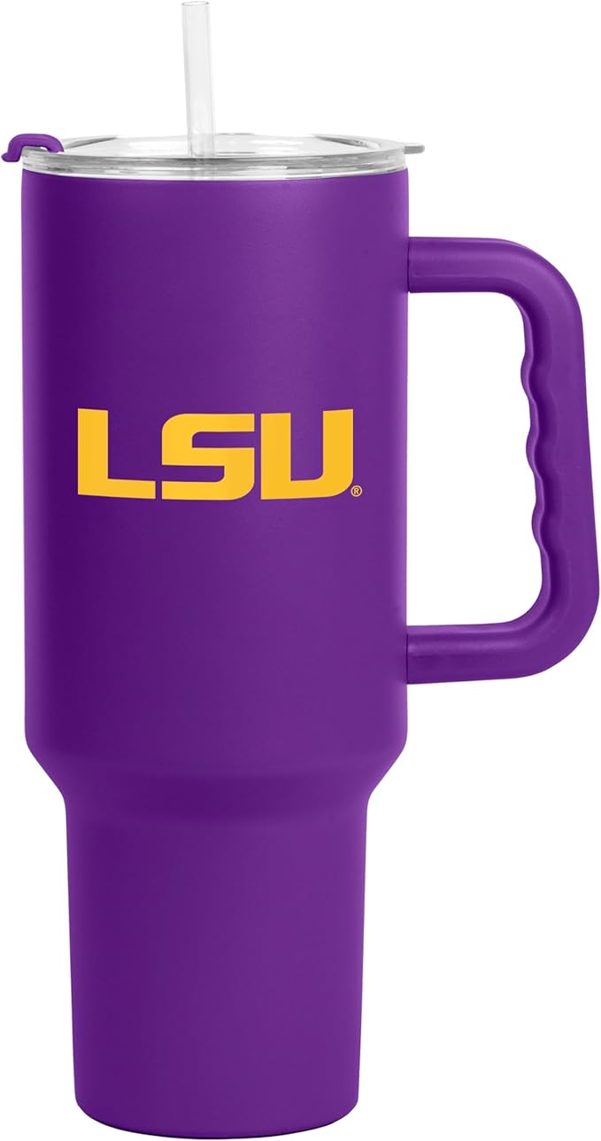 Logo Brands NCAA 40 oz Tumbler with Handle -Stainless Steel Insulated Travel Tumbler with Straw Lid – Powder Coated, Leak-Resistant, Keeps Drinks Hot/Cold – Great for Tailgating, or Everyday Use