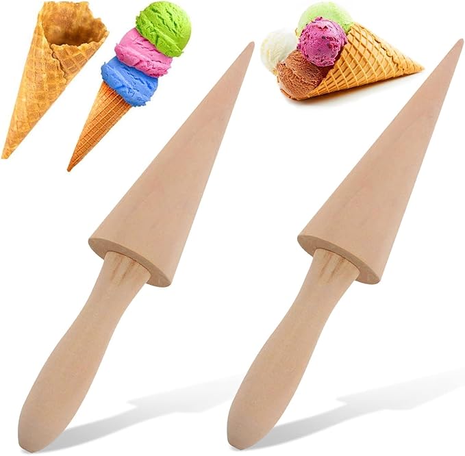 2PCS Pizzelle Roller, Ice Cream Cones Cone Roller Ice Cream Cone Mold Cone Roller for DIY Pastry Dessert Cooking Kitchen Tool Decorating Baking Accessory Wooden