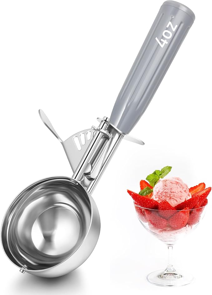 Reallnaive 1 Pcs Release Cookie Scoops Ice Cream Scooper with Trigger Release Portion Scoop Stainless Steel for Portion Control, Baking Food, Cookie Dough (4 oz,Gray)