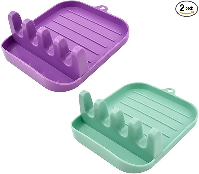 YIKANGHENG Spatula Rack, 2 Pcs 5 Inch x 5.7 Inch x 1.9 Inch Green and Purple Plastic Spatula Holder for Kitchen and Outdoors (2)