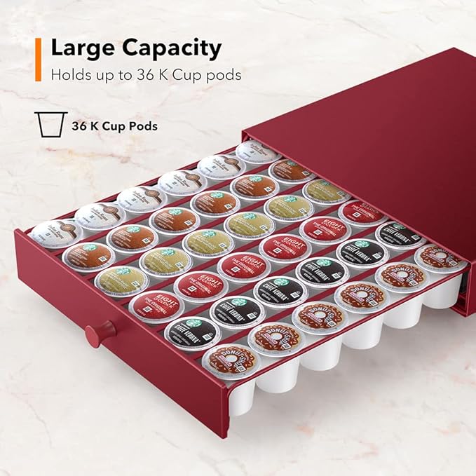Goldlion K Cup Holder Sliding Tray Pull out Coffee Pod Organizer Rolling K Cup Organization Storage Drawer Countertop Maker Stand Rack Capsules Compatible with Keurig Accessories, Red
