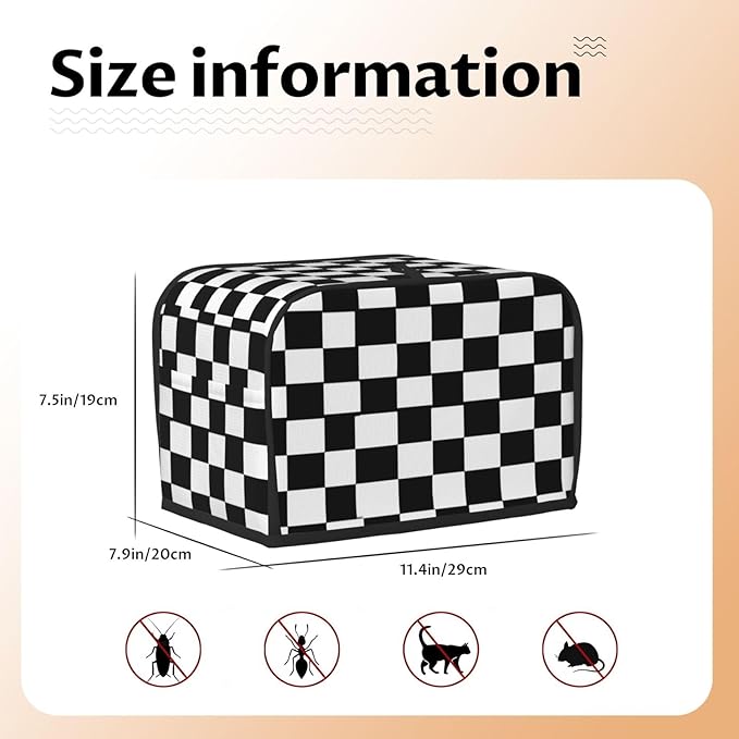 Toaster Cover 2 Slice Checkerboard Pattern Black White Kitchen Small Appliance Covers with Pockets Dust and Fingerprint Protection