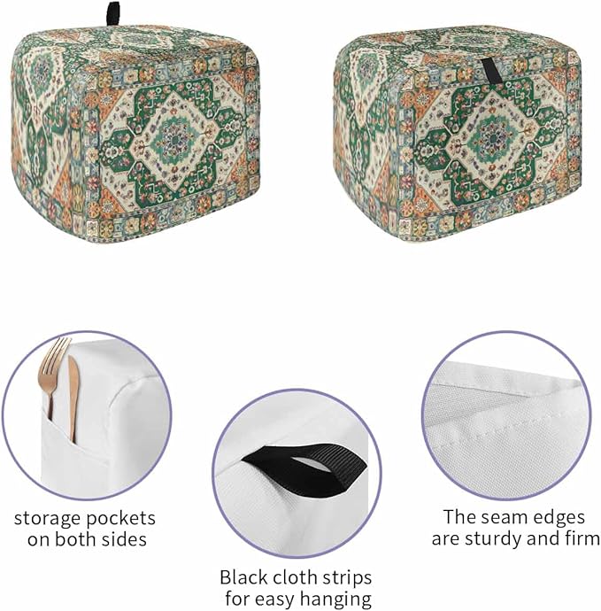 Green Orange Beige Boho Toaster Cover 2 Slice, Retro Ethnic Tribal Dustproof Bakeware Oven Protector with Top Hook, Abstract Art Waterproof Small Kitchen Appliance Toasters Dust Cover, 11"x6"x8"