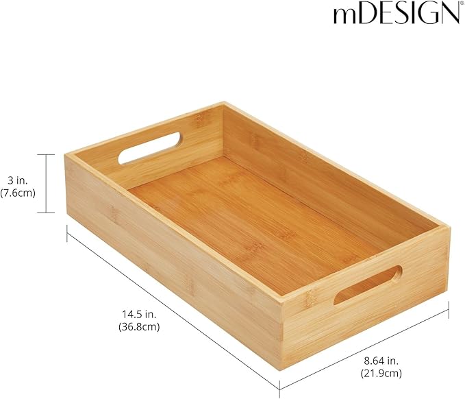 mDesign Kitchen Storage Box – Open-Top Bamboo Storage Tray with Handles – Versatile Cupboard Organiser for Shelves, Pantries, Surfaces and Cupboards – Natural