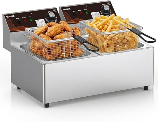 Commercial Electric Deep Fryer, 20.7Qt Dual Tank Countertop Fryer with 2 Baskets, 3600W Heavy Duty Stainless Steel, UL Certified, Professional Deep Fryers for Food Truck & Restaurant, 120V