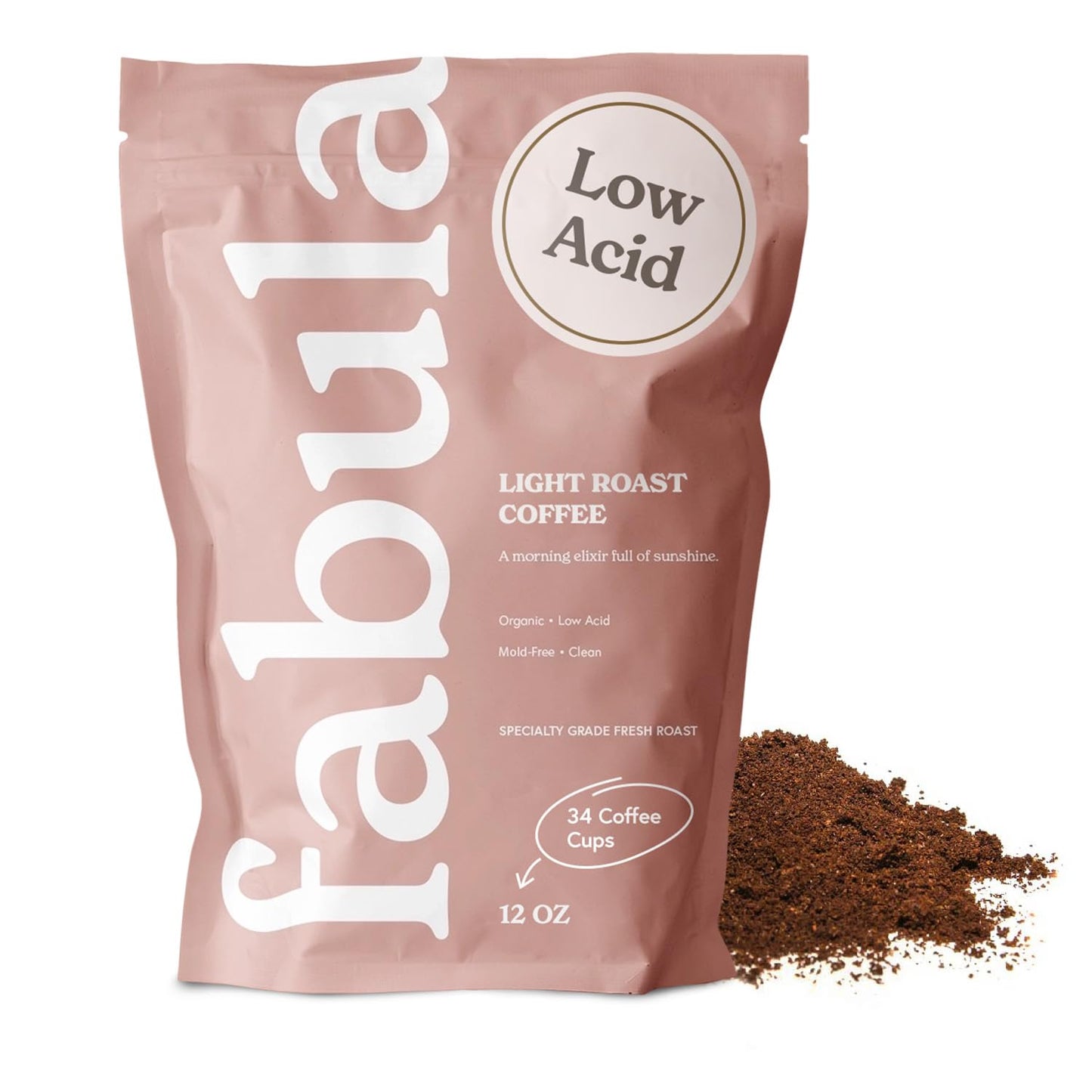 Fabula Coffee Light Roast Freshly Ground - Organic - Low Acid - Single Origin - Non-GMO - Mold Free - 12 Ounces
