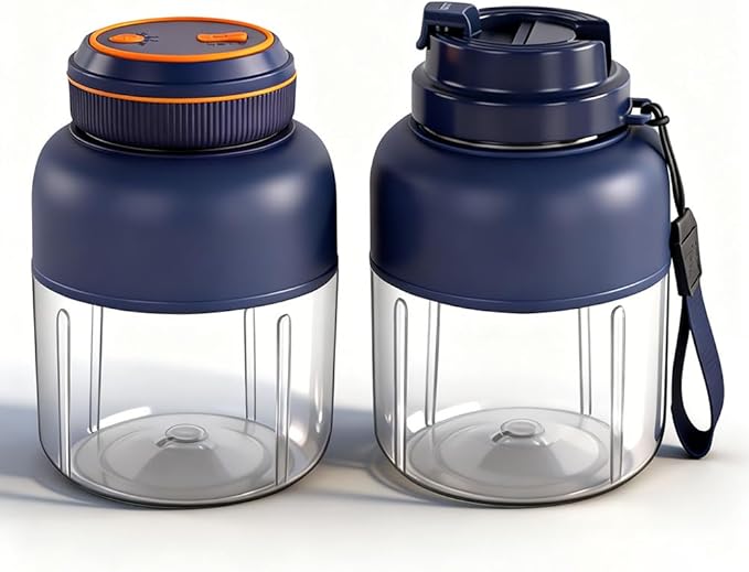Portable Wireless Juicer Cup - 44 oz Cordless Blender with 38-Blade 18000 RPM High-Speed Motor, USB-C Rechargeable Personal Smoothie Maker for Gym, Travel, and Outdoors (Double Cup-Blue,44oz)