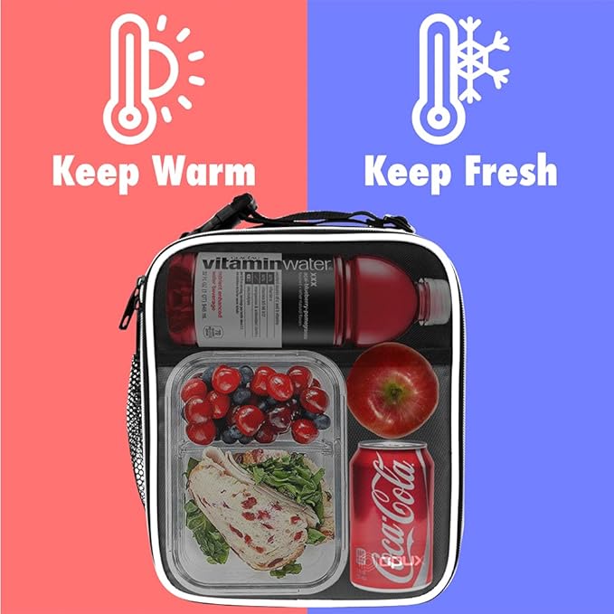 opux Premium Insulated Lunch Box, Soft School Lunch Bag for Kids Boys Girls, Leakproof Small Lunch Pail Men Women Work, Reusable Compact Cooler Tote Lunchbox for Office Adult, Grey