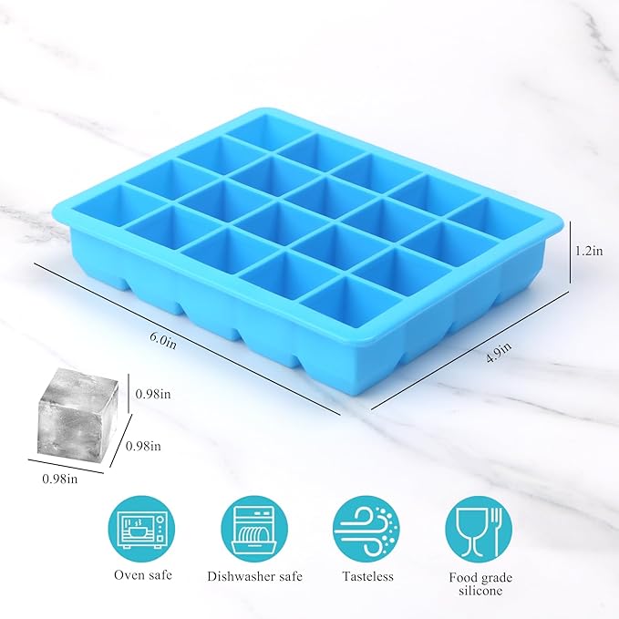 20 Section-0.5oz, Food Grade Silicone Ice Cube Tray Food Container with Airtight Locking Lid, Perfect for Storing Garlic, Herbs, Ginger, Pesto, Tomato Paste, Lemon Juice,Purees and More (Blue 4 Pack)