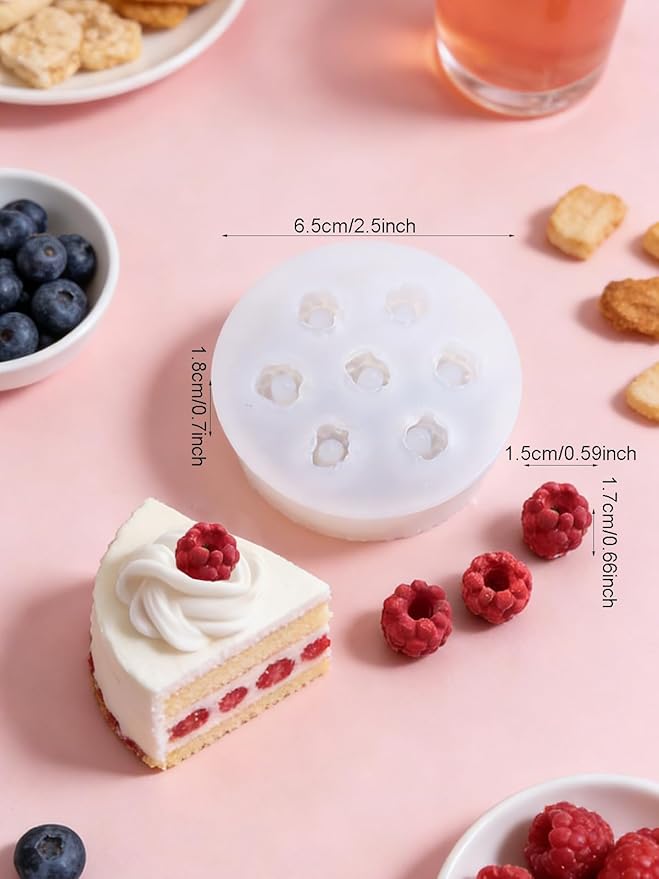 7 Cavity Raspberry Silicone Mold – 2 Pieces Silicone Fruit Mold for Chocolate, Fondant, Candle, Resin & Cake Decor, 3D DIY Candy Baking Tool for Parties & Gifts (Raspberry)